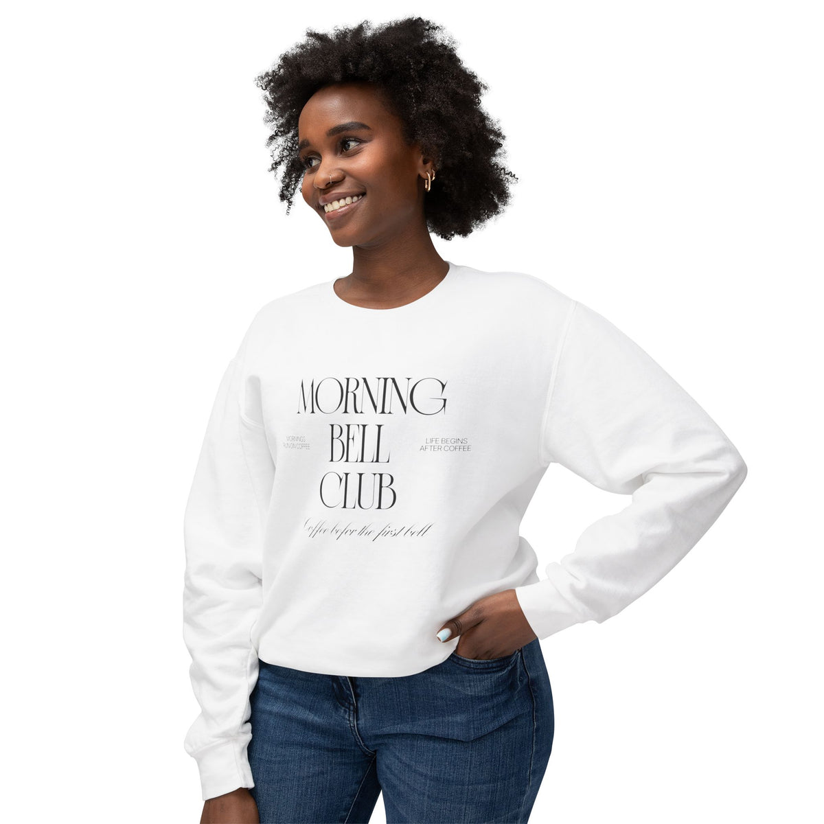 Back To School Morning Bell Club Crewneck Sweatshirt — Minimalist White Cozy Pullover