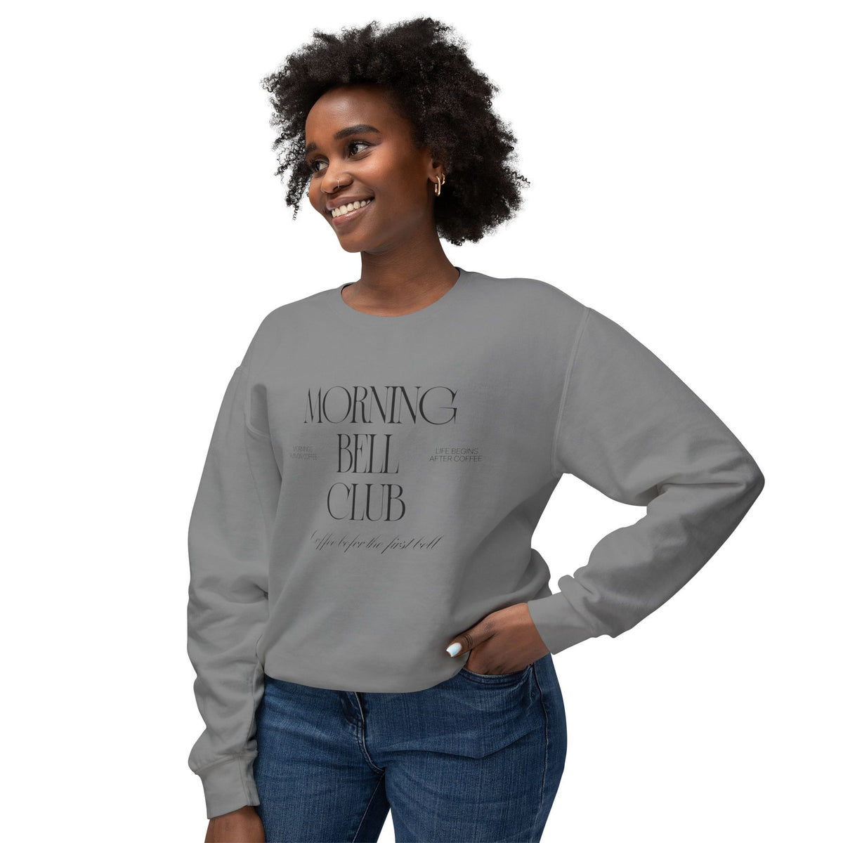 Back To School Morning Bell Club Crewneck Sweatshirt — Minimalist White Cozy Pullover